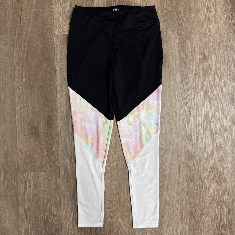 SO Yoga Leggings Womens Large Black Tie Dye Mesh High Rise Colorblock Activewear